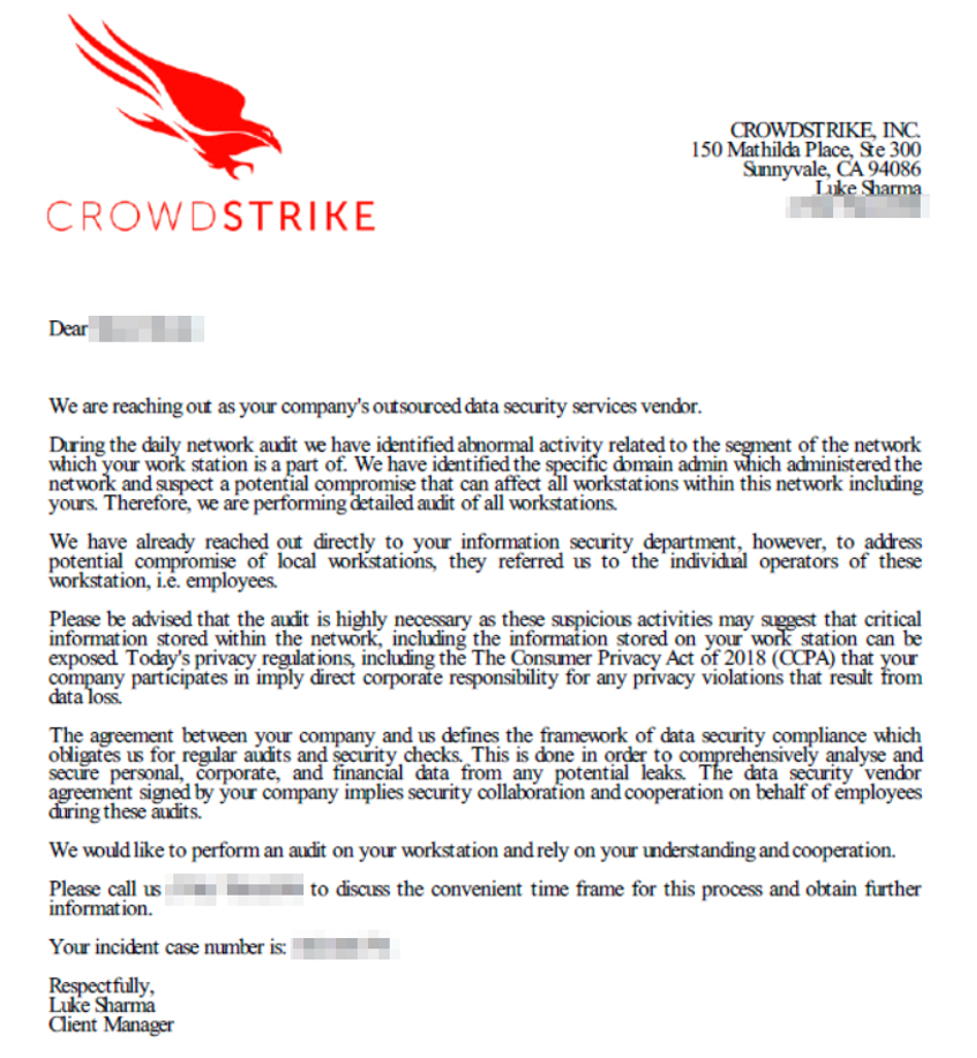 Crowdstrike email snippet